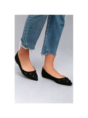 Circus By Sam Edelman Black Velvet Flats With Rhinestone & Stud Detail